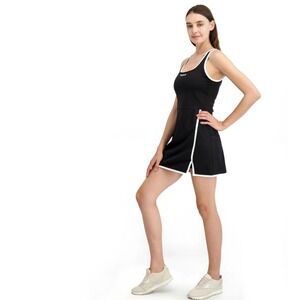 Reebok Womens Black Tennis Dress with White Trim Sleeveless Athletic Style